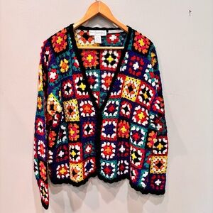 Vintage Paris Sport Club Hand Knitted Cardigan Sweater Women’s Size Medium